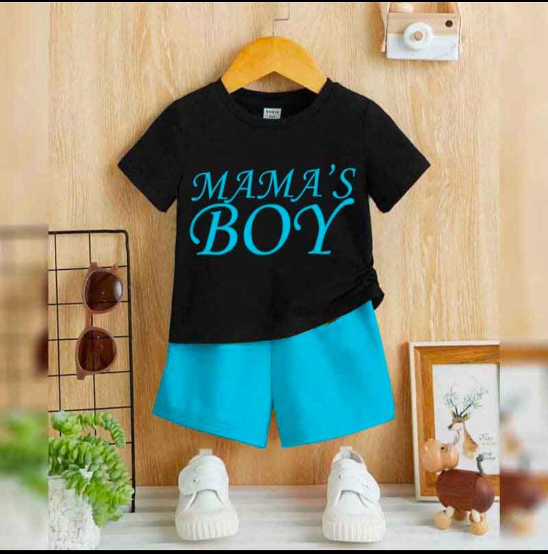 Mama's Boy Black Shirt & Blue Shorts Set – Summer Outfit for Kids