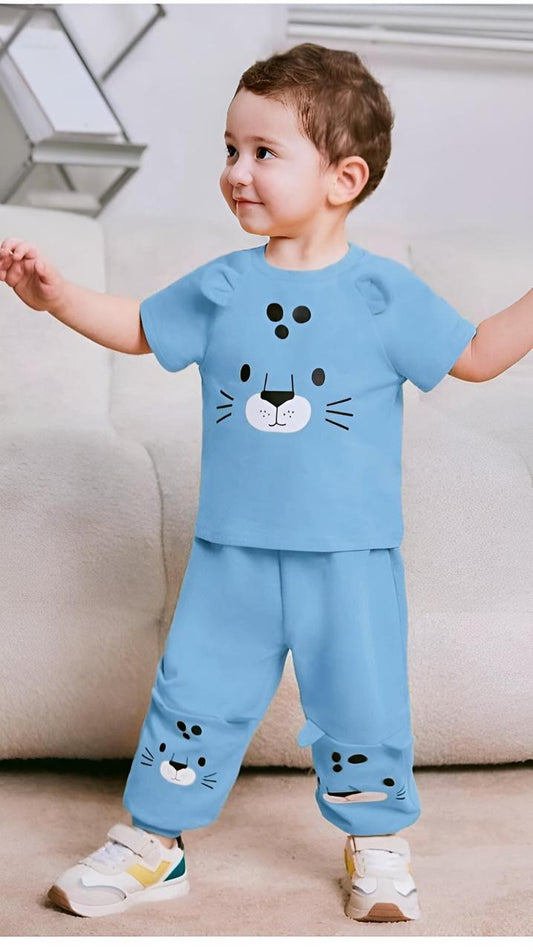 Cat Style Blue Shirt & Trouser Set